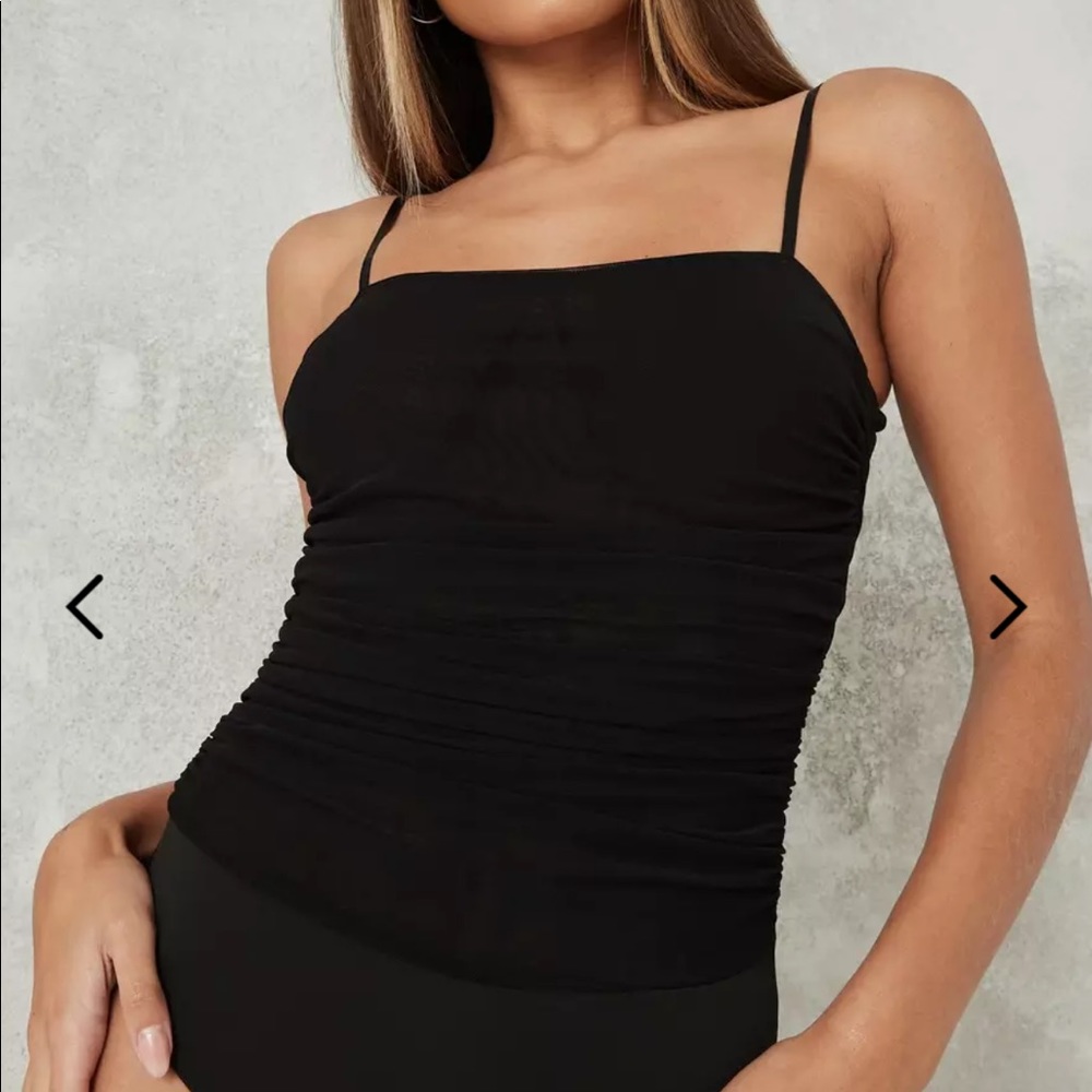 Black Ruched Mesh Bodysuit - Picture 2 of 3